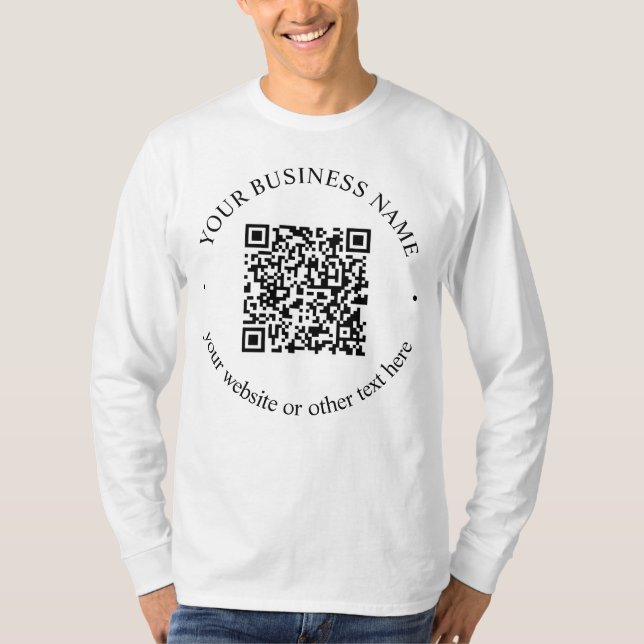 Camiseta Seu código QR carregado e texto circular editável (Frente)