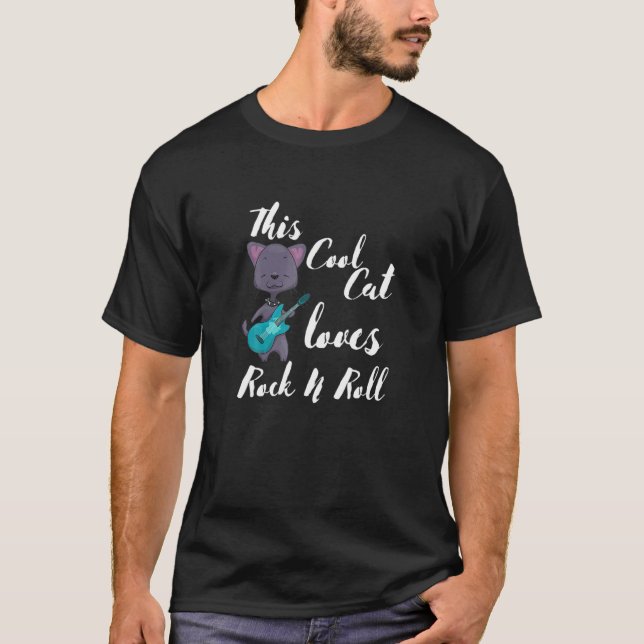 Camiseta Seu Gato Adora Música De Violão De Rock E Roll (Frente)