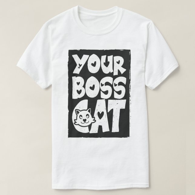 Camiseta Seu Gato Chefe em Branco (Frente do Design)