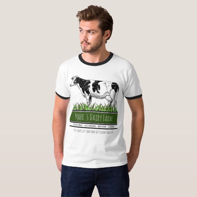 Camiseta Seu gráfico local da vaca da fazenda de leiteria (Frente Completa)