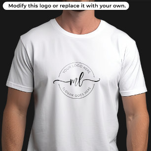 Camiseta Seu Logotipo Aqui Monograma Simples Inicial Branco