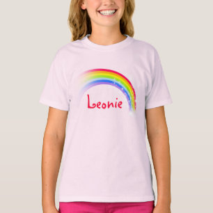 Camiseta "Seu nome" (6 letras) arco-íris vermelho-rosa sup