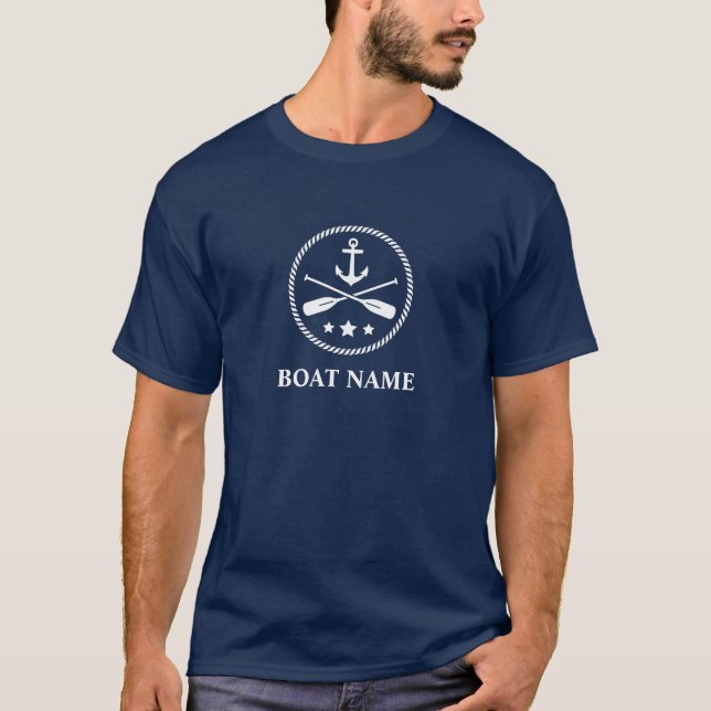 Camiseta Seu nome de barco Ancoragem Náutica e Orelos Cruza (Frente)