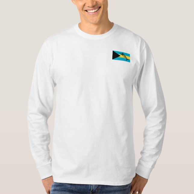 Camiseta Seu nome do barco com a bandeira de Bahamas e um (Frente)
