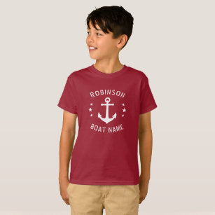Camiseta Seu nome e âncora de navegação no barco são vermel