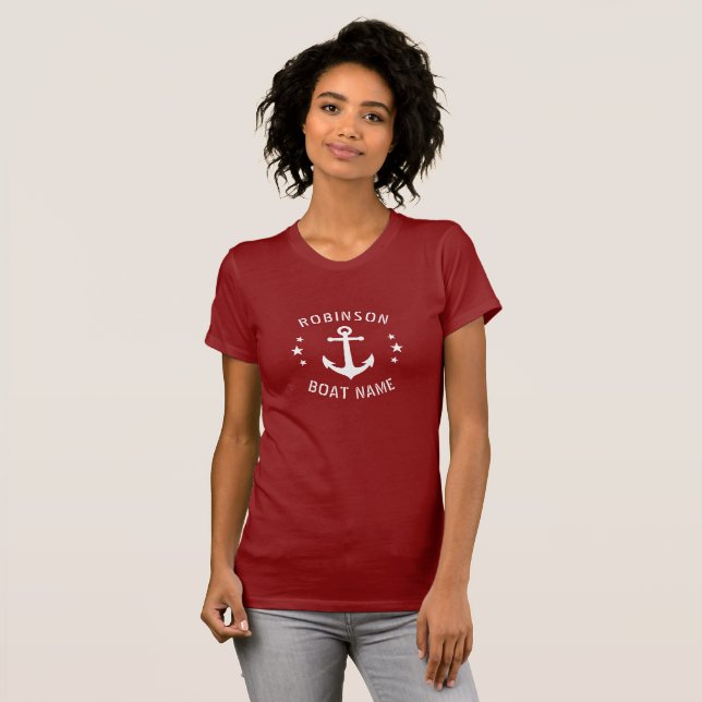 Camiseta Seu nome e âncora de navegação no barco são vermel (Frente Completa)