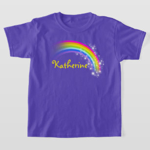 Camiseta Seu nome é até 9 letras no topo da violeta arco-ír