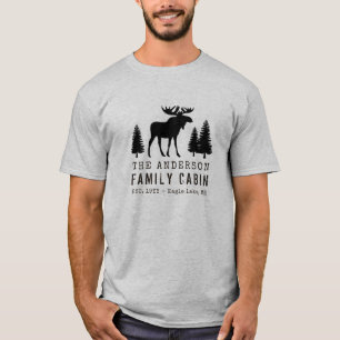 Camiseta Seu nome Família Cabin Moose Pine Silhoule