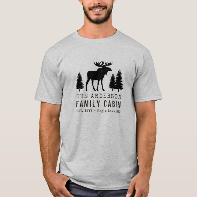 Camiseta Seu nome Família Cabin Moose Pine Silhoule (Frente)