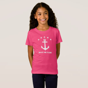 Camiseta Seu nome ou nome do barco Âncora clássico cor-de-r