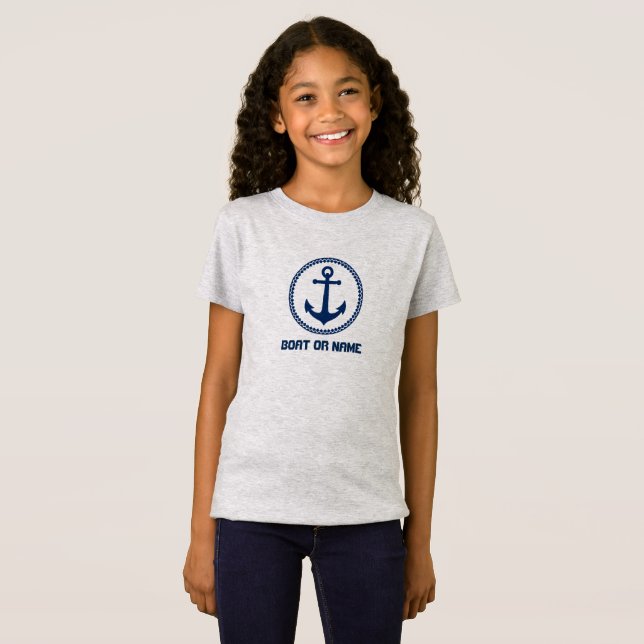 Camiseta Seu nome ou nome do barco Marinho azul e Cinza anc (Frente Completa)