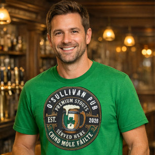 Camiseta Seu Nome Pub Irlandês Personalizado Dia de São Pat