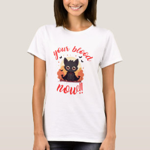 Camiseta SEU SANGUE AGORA!! - Gatinho vampiro