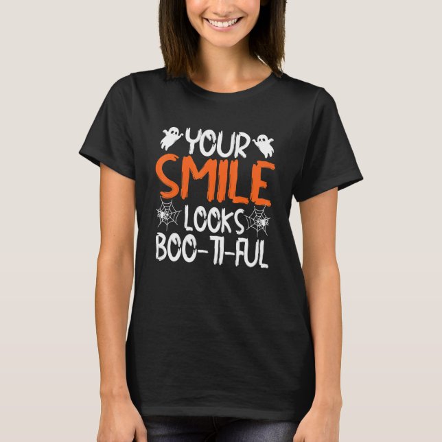 Camiseta Seu Sorriso Parece Boo Ti Ful Dentist Halloween Co (Frente)