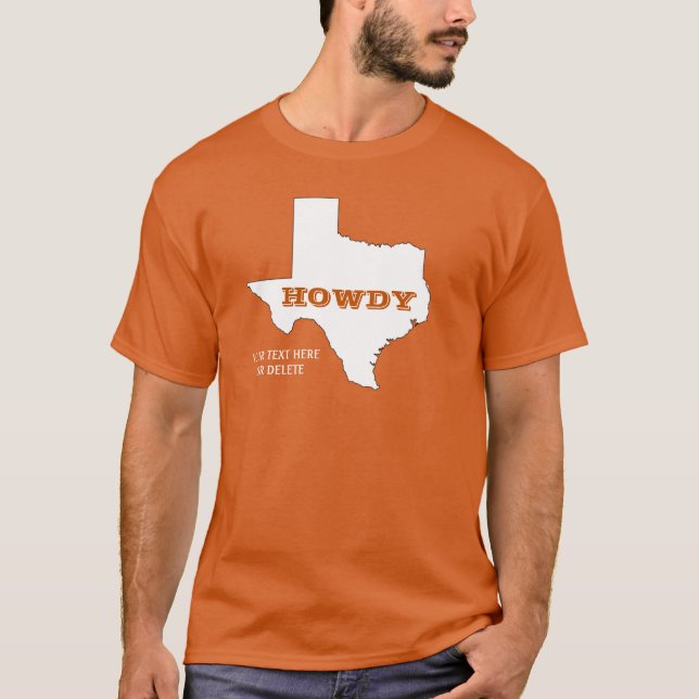 Camiseta Seu texto/cor Texas - Mapa de Estado Laranja Velho (Frente)