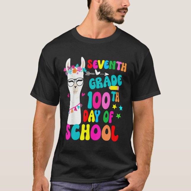 Camiseta Seventh Grade 100 Days Smarter No Prob Llama Teach (Frente)