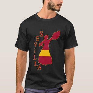 Camiseta Sevilla Flamenco Dancer Souvenir com Bandeira de E
