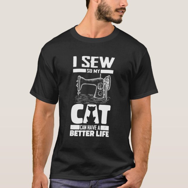 Camiseta Sewing Cat Sewer Seamstress Handcraft - Machine Se (Frente)