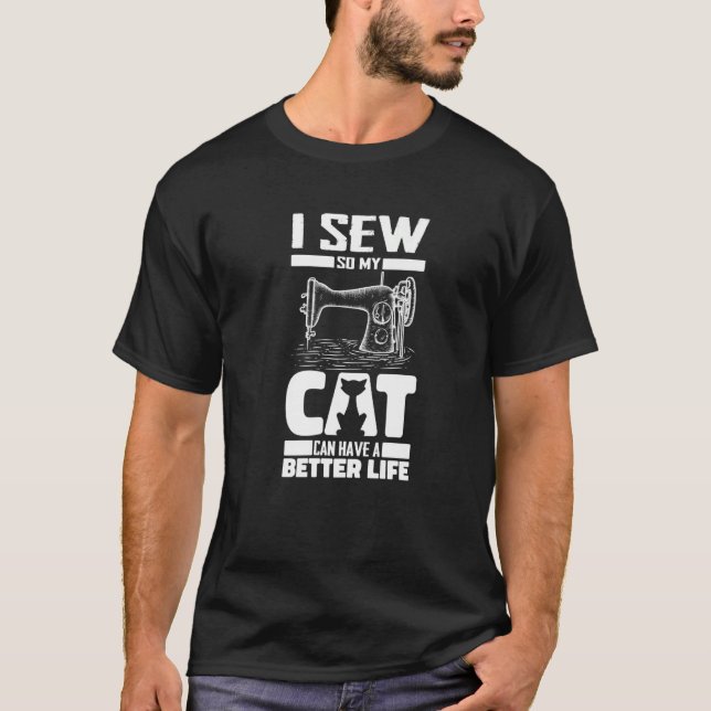 Camiseta Sewing Cat Sewer Seamstress Handcraft - Machine Se (Frente)