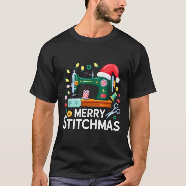 Camiseta Sewing Christmas Xmas Quilting Merry Mas  (Frente)