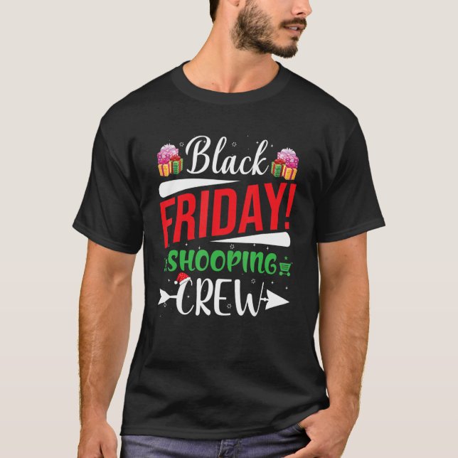 Camiseta Sexta-Feira Comprando a Tripulação Natal Negro Com (Frente)