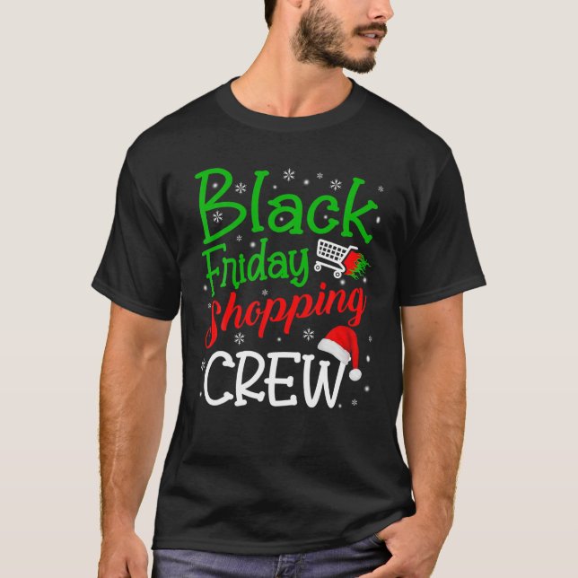 Camiseta Sexta-Feira Comprando a Tripulação Natal Negro Com (Frente)