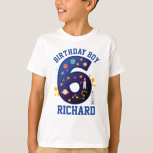Camiseta Sexto Aniversário - Espaço 6 Galáxia Planeta