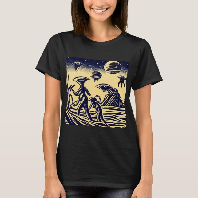 Camiseta SF - Aliens Em Um Pavimento Estranho 1 (Frente)