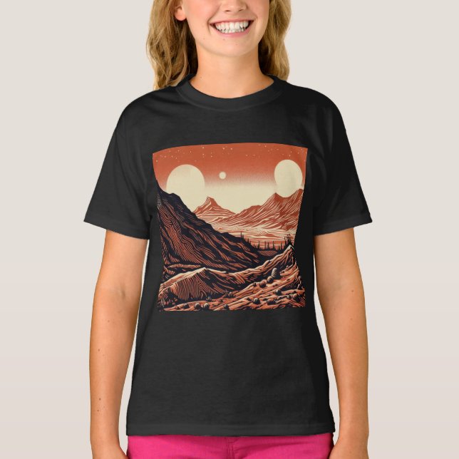 Camiseta SF Mars Landscape Woodcut 4 (Frente)