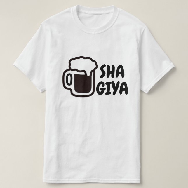 Camiseta sha giya - beba cerveja em Hausa (Frente do Design)