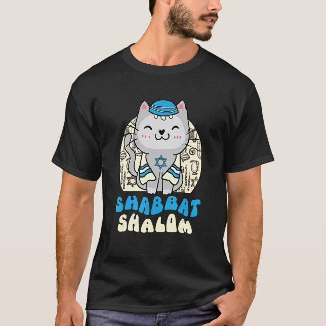 Camiseta Shabbat Shalom Cat  Kitten Happy Hanukkah Chanukka (Frente)