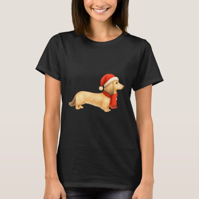 Camiseta Shaded Cream Christmas Dachshund Dog Mom Funny Cut (Frente)