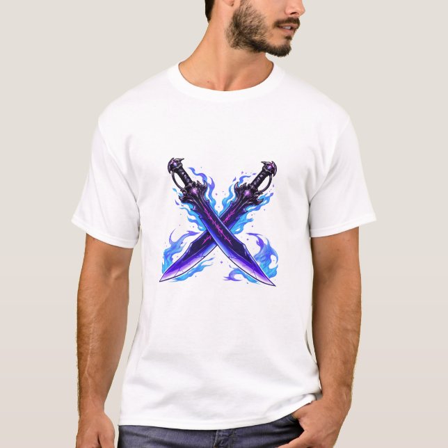 Camiseta Shadow Dual Daggers Fantasy Weapon, Dark RPG Anime (Frente)