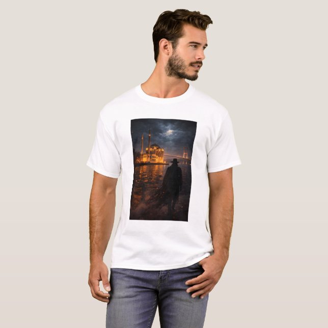 Camiseta Shadow Figure at Ortaköy Mosque & Bosphorus Bridge (Frente Completa)