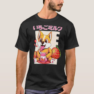 Camiseta Shake de Leite de Corgi de Morango Estética Otaku