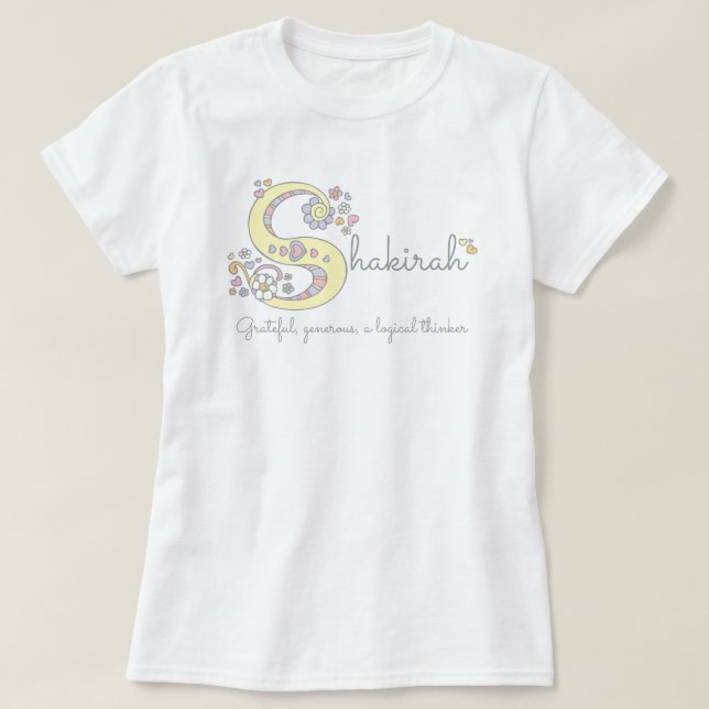 Camiseta Shakirah garotas Nome e significado de t-shirt mon (Frente do Design)