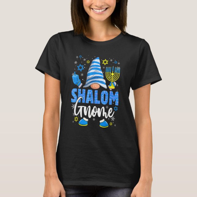 Camiseta Shalom Gnome Menorah Dreidel Hanukkah Chanukah Jew (Frente)