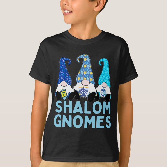 Camiseta Shalom Gnomos 3 Hanukkah Gnomos Elves Cute Blue Ha (Frente)