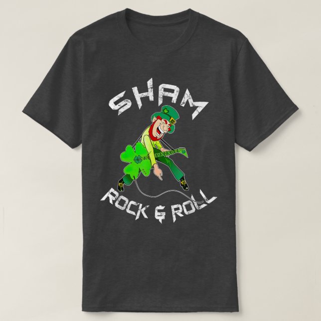 Camiseta Sham Rock And Roll Shamrock Guitar Lover St Patric (Frente do Design)
