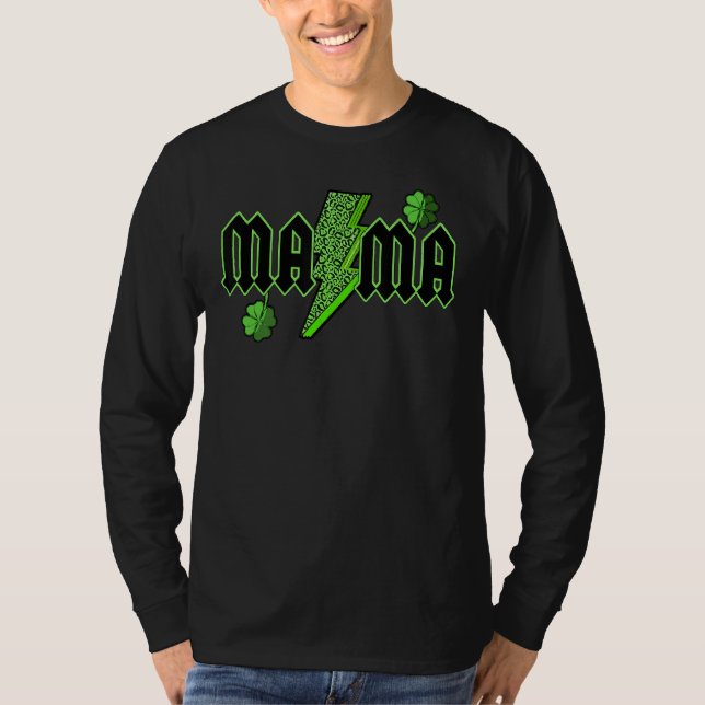 Camiseta Shamro de Dia de São Patrício Leopardo Mama Lightn (Frente)