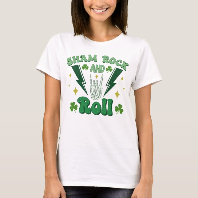 Camiseta Shamrock and Roll Dia de São Patrício (Frente)