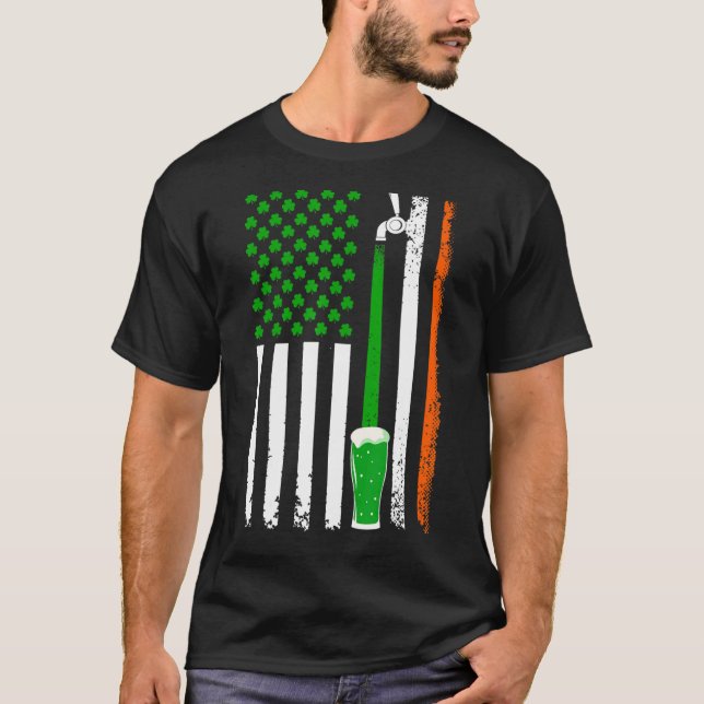 Camiseta Shamrock Beer American Flag St. Patrick's Day Drin (Frente)