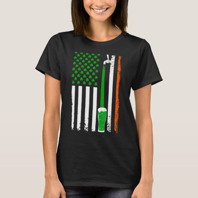 Camiseta Shamrock Beer American Flag St. Patrick's Day Drin (Frente)