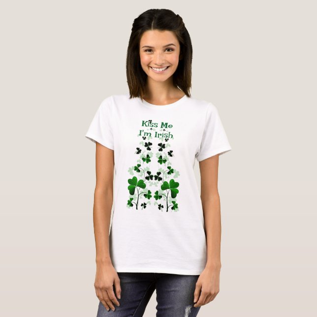 camiseta shamrock - beije-me Eu sou Irlandês (Frente Completa)