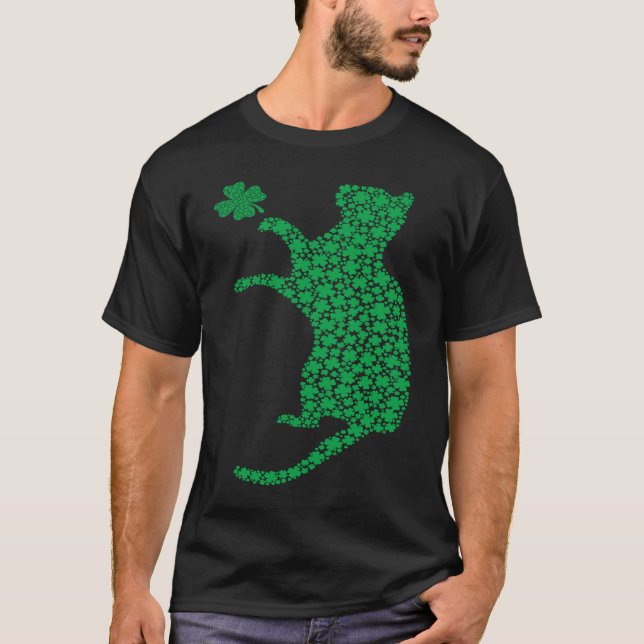 Camiseta Shamrock C Cat Kitten Gatinho Lover Saint Patrick (Frente)