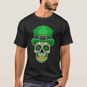 Camiseta Shamrock De Crânio Com Ruas Turbanas De Leopardo. 