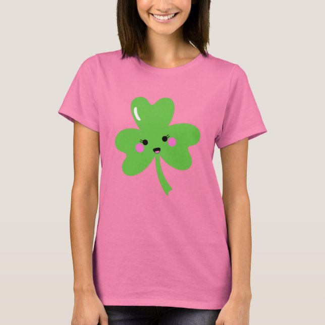 Camiseta shamrock do trevo do kawaii (Frente)
