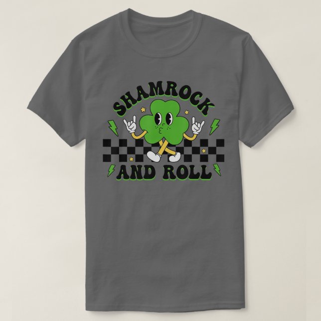 Camiseta Shamrock Engraçado E Roll Happy Dia de São Patríci (Frente do Design)