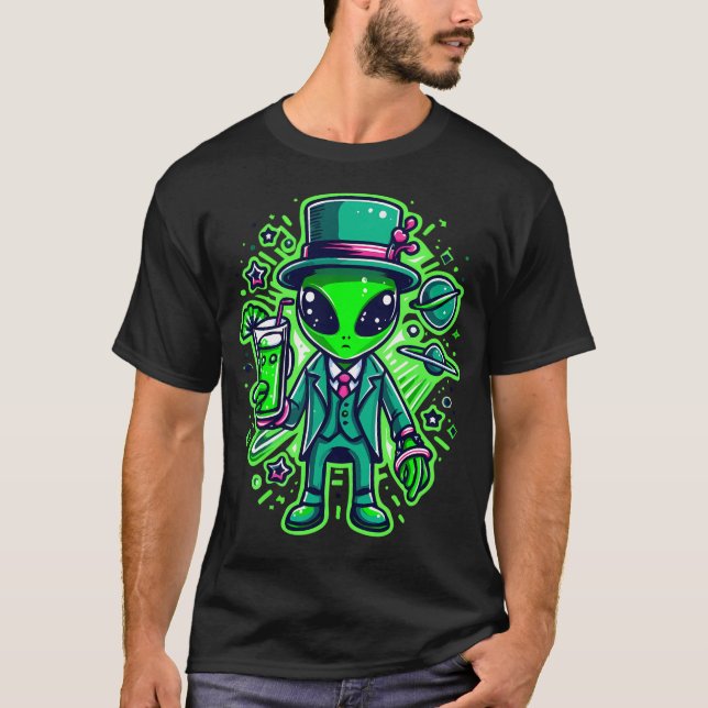 Camiseta Shamrock Extraterrestre para Dias de São Patrícios (Frente)