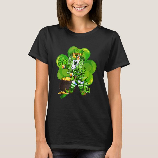 Camiseta Shamrock Flosing Unicorn Leprechaun St Patricks D (Frente)